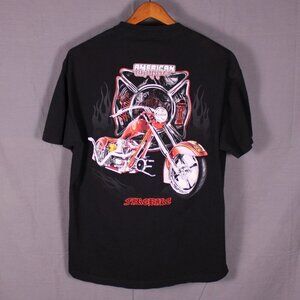 Vintage American‎ Chopper Fire Bike Tee XL Black Y2K Firefighter Maltese Cross